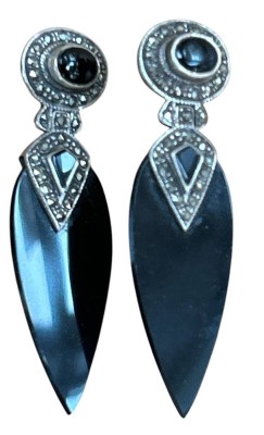 Auktion 358<br>Paar Silber-925- Ohrhänger mit Onyx Platte, L-ca. 5,5 cm, 11,9 gr [1]