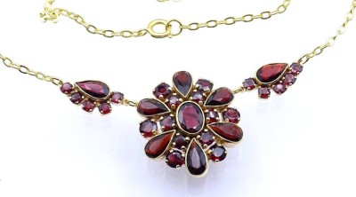 Auktion 359<br>Granat Collier, Normgold, sog.Viertelgold  250/000,ca.L- 40cm, 8,8gr, gemarkt [1]