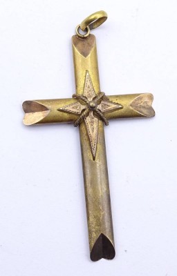 Auktion 359<br>Brustkreuz Anhänger, Gold um 10 Kt, 65x33mm,, geprüft, 3,5 gr. [1]