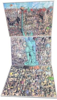 Auktion 359<br>Ulli Feldmann , 10/2009, , 3 tg. Comic Aquarell, einzeln ger/Glas, 1x Glas zerbrochen, RG je. 51x73 cm, nur mittleres Bild signiert/datiert [1]