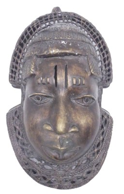 Auktion 359<br>gr. Benin-Bronzekopf eines Königs, 20.Jhd., 36x21 cm [1]