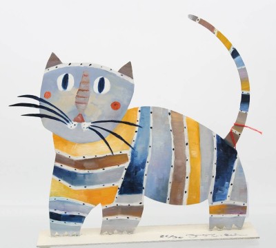 Auktion 359<br>Katze aus Metallgefertigt, bemalt,  unleserl. signiert und datiert, H-24,5cm B-24cm [1]