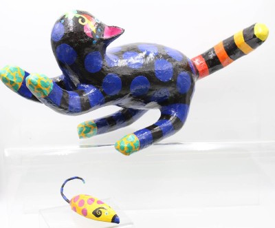 Auktion 359<br>Kunstobjekt, Katze und Maus,  signiert und datiert, Katze H- 30cm  [1]