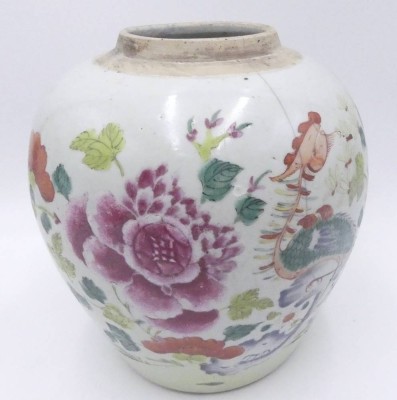 Auktion 359<br>China  Deckelvase bzw. Ingwertopf, floral bemalt, Deckel original?, mehrere lange Risse, H-25 cm, D-22 cm [1]