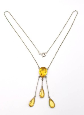 Auktion 359<br>835er Silber-Collier, gelbe facett. Steine (Citrine?), 8,3gr., ca. L-40cm [1]