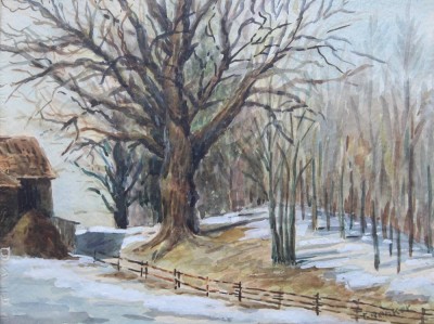 Auktion 359<br>Fr. Renker,  Im Stadtwald, Lötzen, Ostpreussen, Winter 41/42, Aquarell, ger./Glas, RG 34,5 x 43cm [1]