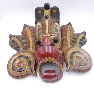 Auktion 359<br>gr. indonesische Wandmaske, wohl Bali, 3 tg. farbig gefass, H-46 cmt [1]