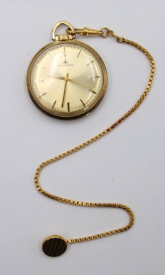 Auktion 359<br>Frackuhr, Dugena, Handaufzug, verso Widmung, an Kette, Werk läuft, D-3,8cm [1]