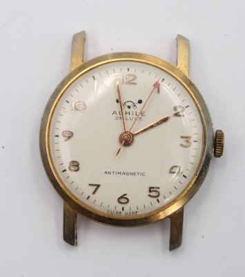 Auktion 359<br>Vintage-Herrenarmbanduhr, Achile de Luxe, Handaufzug, Werk läuft, ohne Band, Tragespuren, D-3,5cm [1]