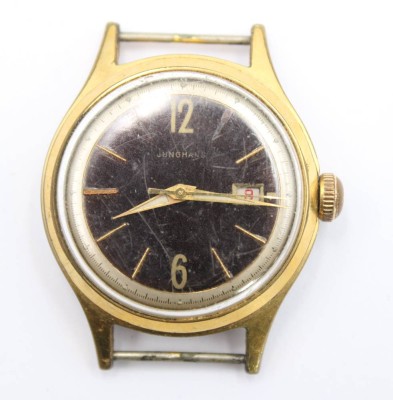 Auktion 359<br>Vintage-Herrenarmbanduhr, Junghans, Handaufzug, Werk läuft, D-3,5cm, Tragespuren, ohne Band [1]