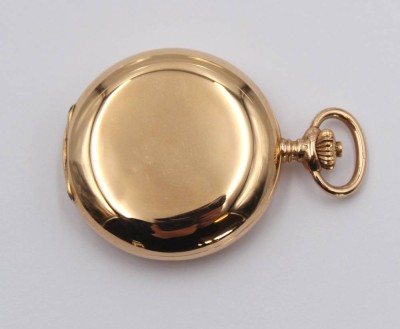 Auktion 359<br>Damentaschenuhr, Savonettegehäuse aus Gelbgold 585 (inkl. Staubdeckel), Werk läuft, sehr gute Erhaltung, zus. 28,2gr., D-3,2cm [1]