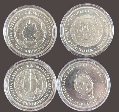 Auktion 359<br>4x 10 Euro Münzen 2004-2006 FIFA Fussball-Weltmeisterschaft, stempelglanz, boxed [1]