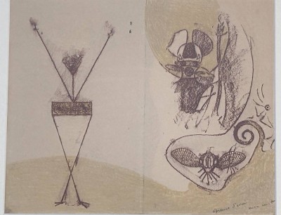 Auktion 359<br>Max ERNST (1891-1976)  Zu : Almanach surréaliste du demi-siècle (1950), Farblithografie, wohl in Platte??? frz. betitelt und signiert, MG  23x27 cm, gut gerahmt, RG 43x53 cm [1]