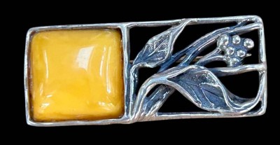 Auktion 359<br>Silber-Brosche-925-, gelber Bernstein, 4,3x1,7 cm, 10,1 gr [1]