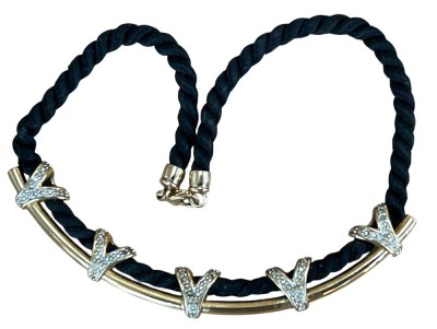 Auktion 359<br>Pierre Lang Kropfband, Stoffband mit vergoldeter Montur, klare Steine,, L-38 cm [1]