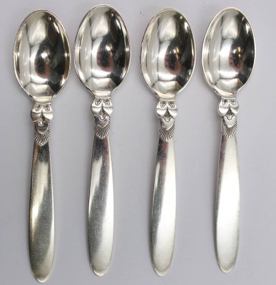 Auktion 359<br>4x Teelöffel, Georg Jensen Dänemark, Sterling, Cactus, 66,2gr., L-10,8cm [1]