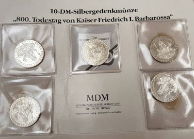 Auktion 359<br>5x 10 DM Gedenkmünze 