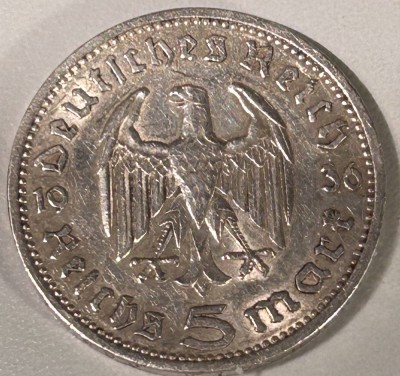 Auktion 359<br>5 Reichsmark 19376, von Hindenburg [1]