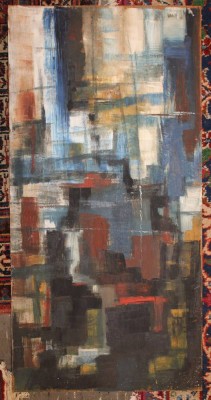 Auktion 359<br>Alfred STRAßBURGER (1922-1987), Tryptichon rechts, Die Stadt, 1958, verso bezeichnet, Öl/Hartfaser, ungerahmt, 81 x 40cm [1]