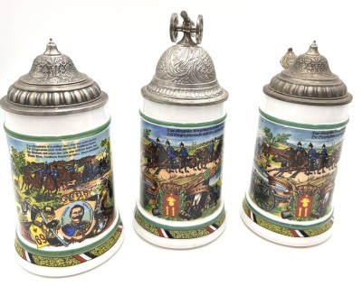Auktion 359<br>3x Reservisten Krüge Repliken mit Zinndeckel, H-max. 24 cm [1]