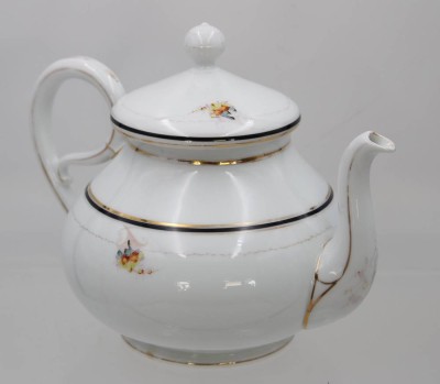 Auktion 359<br>Teekanne, Biedermeier, Kobalt-u. Goldrand, florale Bemalung, ca. H-18,5cm, berieben [1]