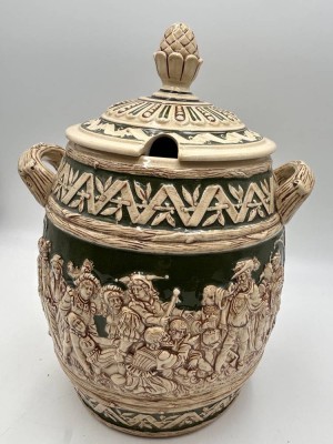 Auktion 359<br>gr. Westerwälder Bowle, umlaufend figürl. Szenen, H-35 cm, B-25 cm [1]