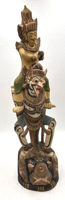 Auktion 359<br>hohe Garuda Figur, Holzschnitzerei, wohl Bali/Indonesien, farbig gefasst, älter, H-60 cm [1]
