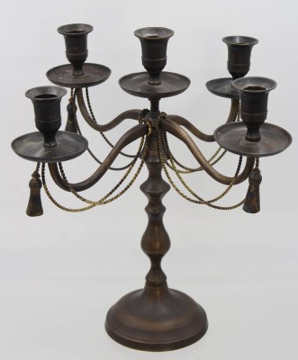 Auktion 359<br>Kandelaber, wohl Bronze, 1x Troddel fehlt, ca. H-32,5cm D-31cm [1]