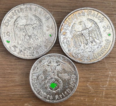 Auktion 359<br>2x 5 Mark 1934, 1x 2 Mark 1939, 3.Reich [1]