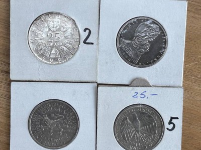 Auktion 359<br>4x Silbermünzen in Blister, 3x 5 DM BRD, 1x25 Schilling, Österreich, [1]