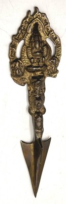 Auktion 365<br>Phurba Dorje, Tibet, Bronze vergoldet, Buddhistisches Ritual Mahakal, neuzeitl. L-29 cm [1]
