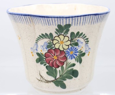 Auktion 359<br>gr. Übertopf, Schramberg, florale Bemalung, leider 1x Altriss, ca. H-18,5cm D-23,5cm [1]