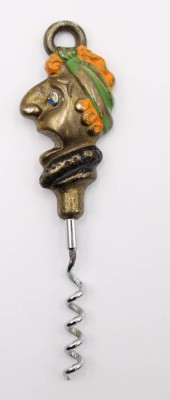 Auktion 359<br>Korkenzieher, Messing, Emaille-Malerei, berieben, L-14cm [1]