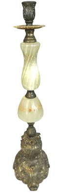 Auktion 359<br>hoher Zinkguss-Leuchter mit Onyx, , H-44 cm [1]