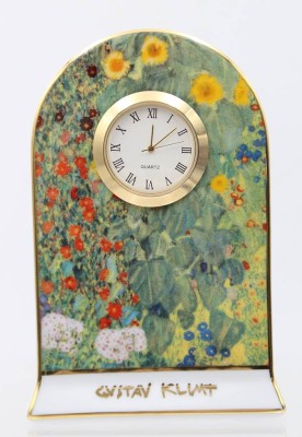 Auktion 359<br>Tischuhr, Goebel Artis Orbis, Motiv von Gustav Klimt, Quarzwerk läuft, ca. H-13cm [1]
