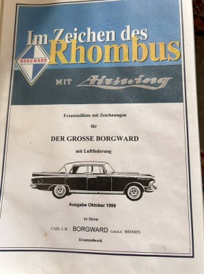 Auktion 359<br>Aktenordner mit Ersatzteil-Liste für Borgward, ca. 115 Blätter in Schutzhüllen, Neudruck 1999 [1]