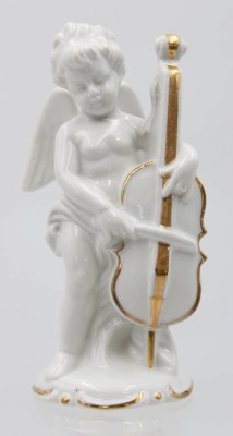 Auktion 359<br>Nippesfigur, Engel mit Cello, Goldzier, H-13,5cm [1]