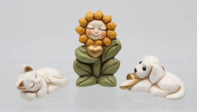 Auktion 359<br>3x Figuren, Thun, Hund , Katze u. Sonnenblume, ca. H-11cm [1]