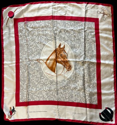 Auktion 359<br>gr. Seiden-Kopftuch von Cerruti-Paris für Grayson Jockey Club, ca.  90x90 cm [1]