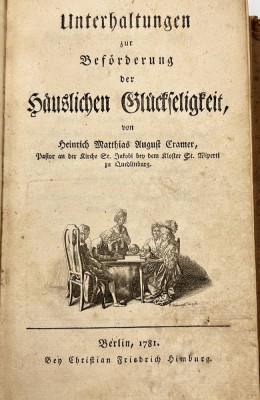 Auktion 359<br>Unterhaltungen zur Beförderung der häuslichen  Glückseligkeit, Berlin 1781,  Ledereinband der Zeit, Ex Libris [1]