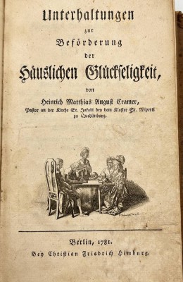 Auktion 369<br>Unterhaltungen zur Beförderung der häuslichen  Glückseligkeit, Berlin 1781,  Ledereinband der Zeit, Ex Libris [1]