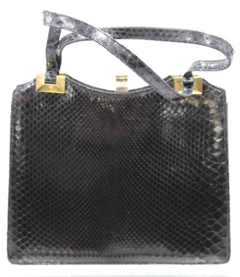 Auktion 359<br>Damenhandtasche, Schlangenleder, schwarz, getragene Erhaltung, anbei Geldbörse, ca. 23 x 27cm [1]