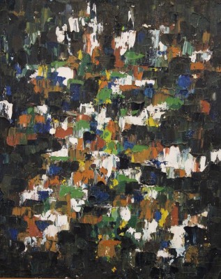 Auktion 359<br>Klaus STAUDT (1932), moderne Komposition, ohne Titel, um 1960, Öl/Malfaser, MG 50 x 42cm [1]