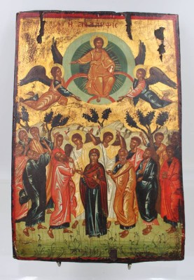 Auktion 359<br>griechische Ikone, Himmelfahrt Christi, auf Holz, 33 x 22cm [1]
