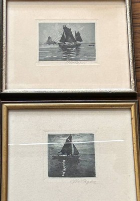 Auktion 359<br>Otto SAGER (1870-1940) , 2 kl. Radierungen, Fischerboote, ger/Glas, RG je  13x15 cm [1]
