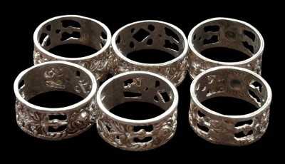 Auktion 360<br>6xkl. Serviettenringe, Silber-835-, D-2 cm, 23,8 gr., Rosenmuster [1]