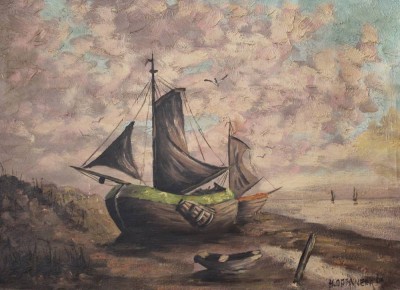 Auktion 360<br>Herman OPENNEER (1935-2017), Boot am Strand, Öl/Leinwand, gerahmt, RG 62 x 81cm, Leinwand müsste neu gespannt werden, Sperrgutversand! [1]