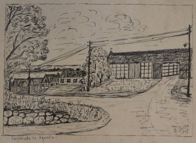 Auktion 360<br>Alfred Selke 1947, Dorfstrasse in Kopahn, wohl Zeichnung, ger./Glas, RG 19,7 x 23,7cm [1]