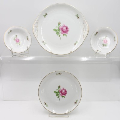 Auktion 360<br>Gebäckschale, Teller und 2 kl, Schälchen, Fürstenberg, Rote Rose, Größter D-26,3cm [1]
