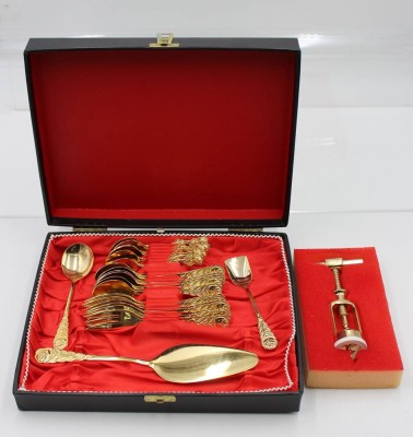 Auktion 360<br>Kaffeebesteck in Kasten, vergoldet, Rosenmuster, anbei Korkenzieher, Tortenheber L-22,5cm [1]
